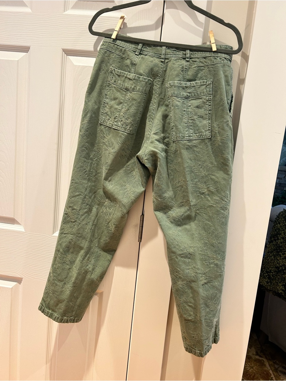 Anthropologie Washed Olive Green Cropped Utility Pants
